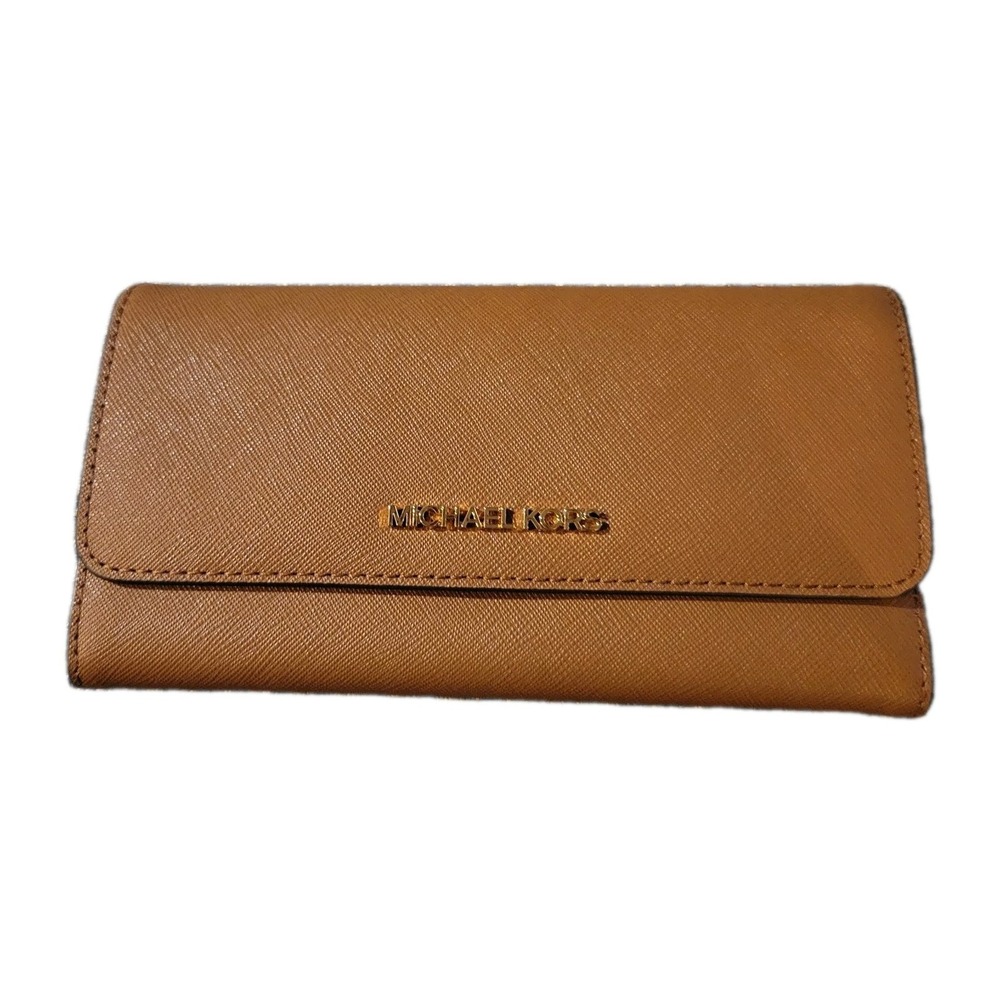 Michael Kors Jet Set Large Trifold‎ Wallet Brown Leather 35S8GTVF7L Luggage F
